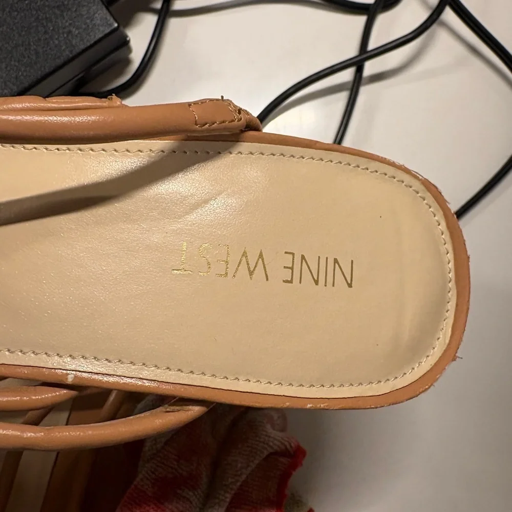 Nine West Strappy Block Heel Sandals in Light Tan